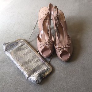Bundle of Guess heels and Ann Taylor Loft clutch